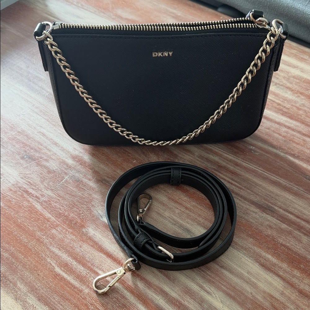 DKNY Black Crossbody Bag with Gold Chain